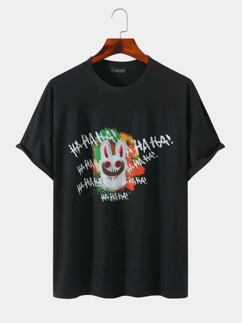 Herr 100% Bomull Vanligt Brevtryck Påskharar Graffiti Andas T-shirt