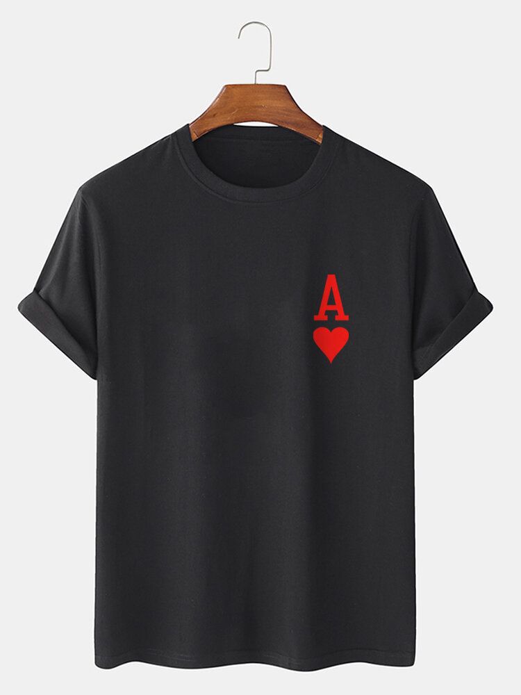 Herr Ace Of Hearts Pokertryck 100% Bomull Kortärmade T-shirts