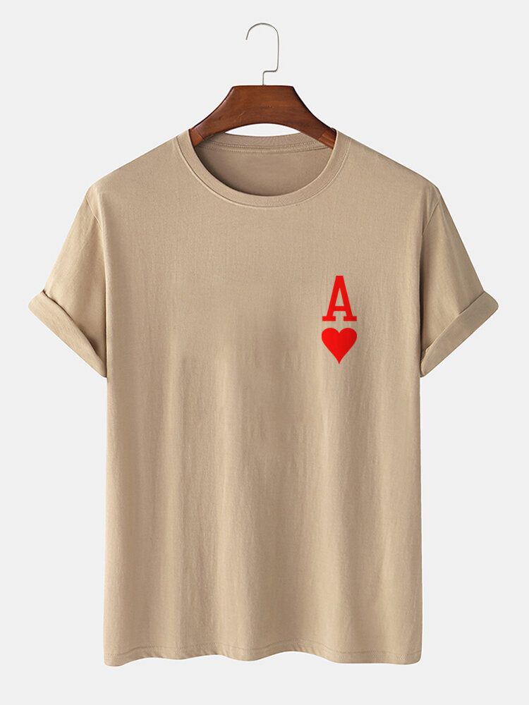 Herr Ace Of Hearts Pokertryck 100% Bomull Kortärmade T-shirts