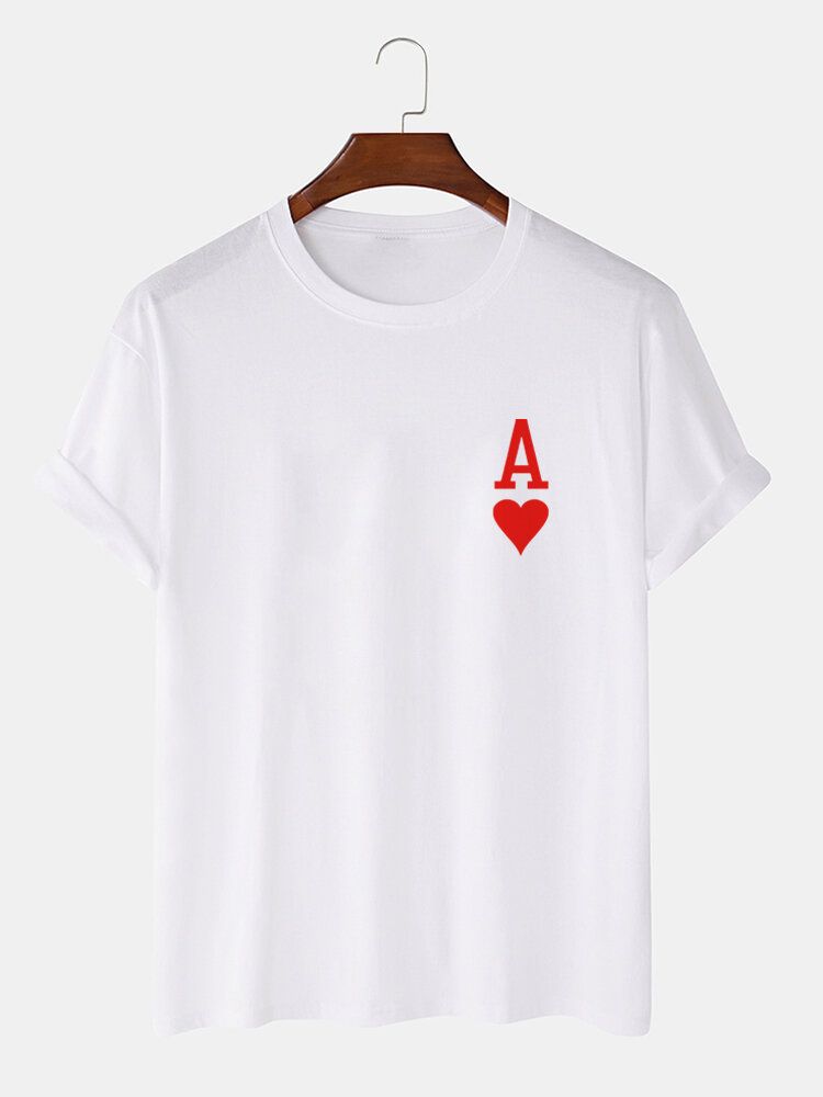 Herr Ace Of Hearts Pokertryck 100% Bomull Kortärmade T-shirts