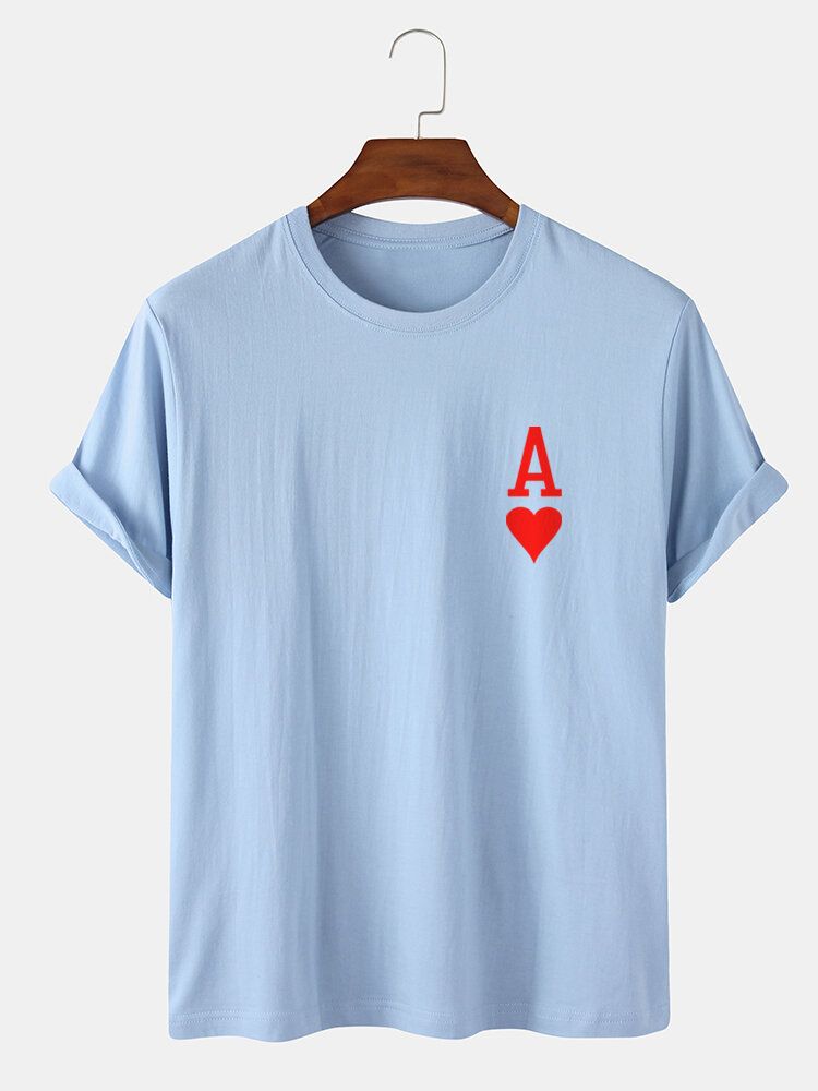 Herr Ace Of Hearts Pokertryck 100% Bomull Kortärmade T-shirts