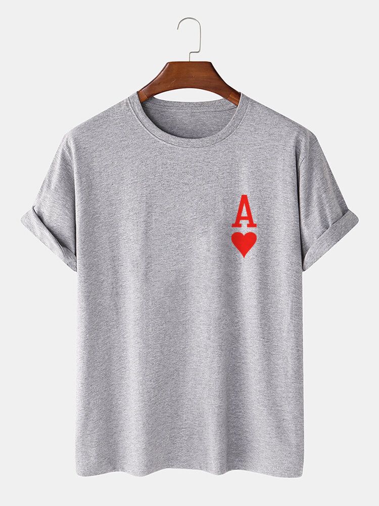 Herr Ace Of Hearts Pokertryck 100% Bomull Kortärmade T-shirts