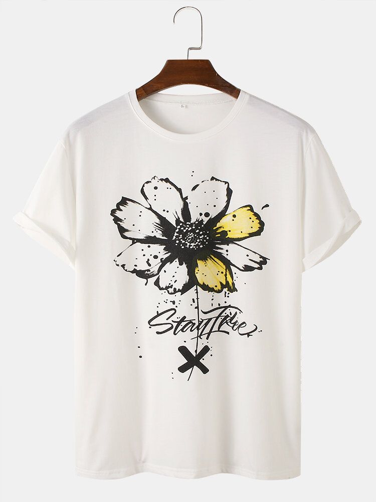 Herr Akvarell Blomtryck O-ringad Bomull Kortärmade T-shirts