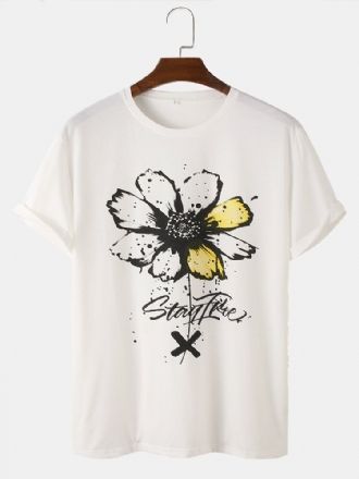 Herr Akvarell Blomtryck O-ringad Bomull Kortärmade T-shirts