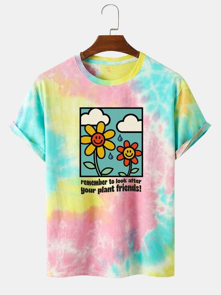 Herr Bomull Söta Blommönster Tie Dye Kortärmade T-shirts