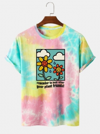 Herr Bomull Söta Blommönster Tie Dye Kortärmade T-shirts