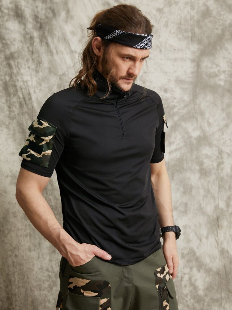 Herr Camo Double Pocket Kardborrband Detaljer Casual Hudvänlig Kortärmad T-shirt