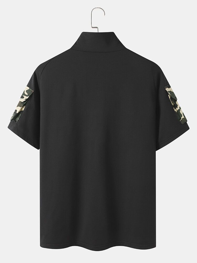 Herr Camo Double Pocket Kardborrband Detaljer Casual Hudvänlig Kortärmad T-shirt