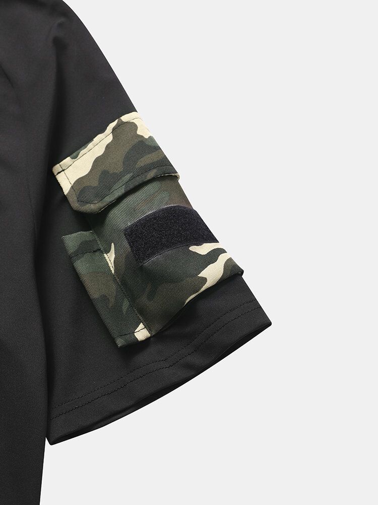 Herr Camo Double Pocket Kardborrband Detaljer Casual Hudvänlig Kortärmad T-shirt