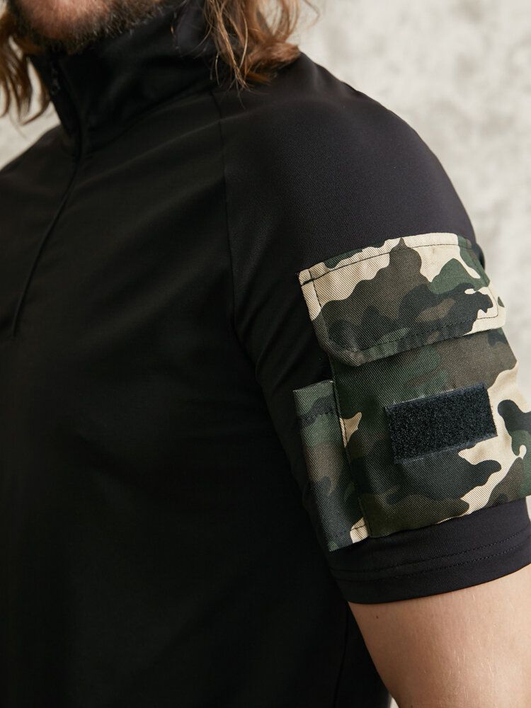 Herr Camo Double Pocket Kardborrband Detaljer Casual Hudvänlig Kortärmad T-shirt