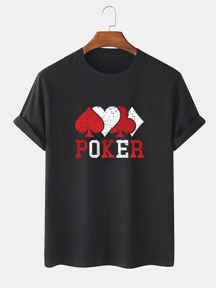 Herr Casual 100% Bomull Kontrast Pokertryck Kortärmade T-shirts