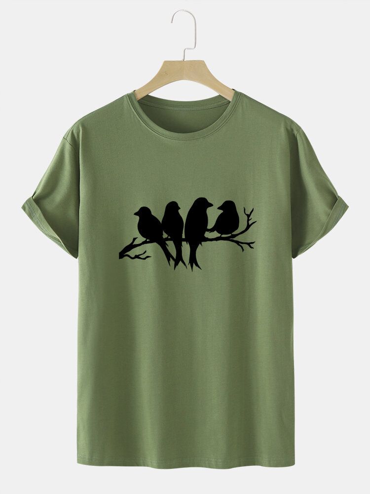 Herr Casual Birds T-shirts I Bomull Med Målat Glas