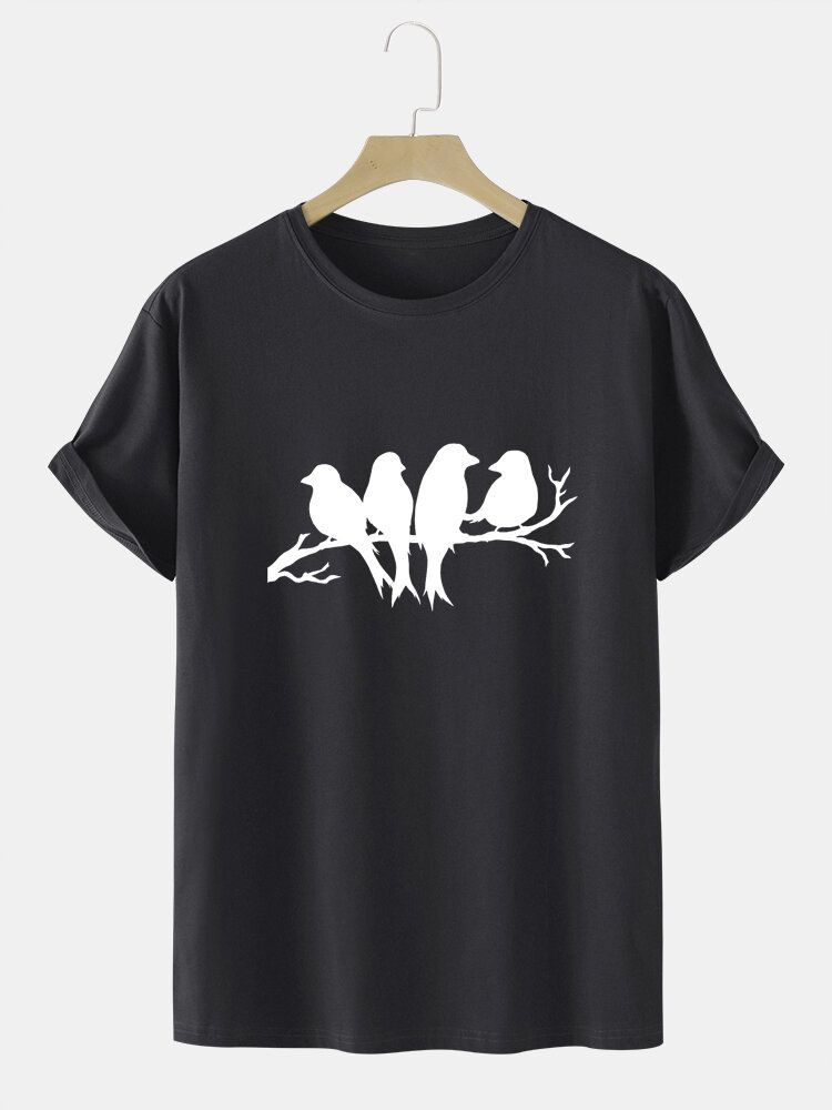 Herr Casual Birds T-shirts I Bomull Med Målat Glas