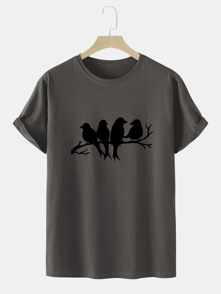 Herr Casual Birds T-shirts I Bomull Med Målat Glas