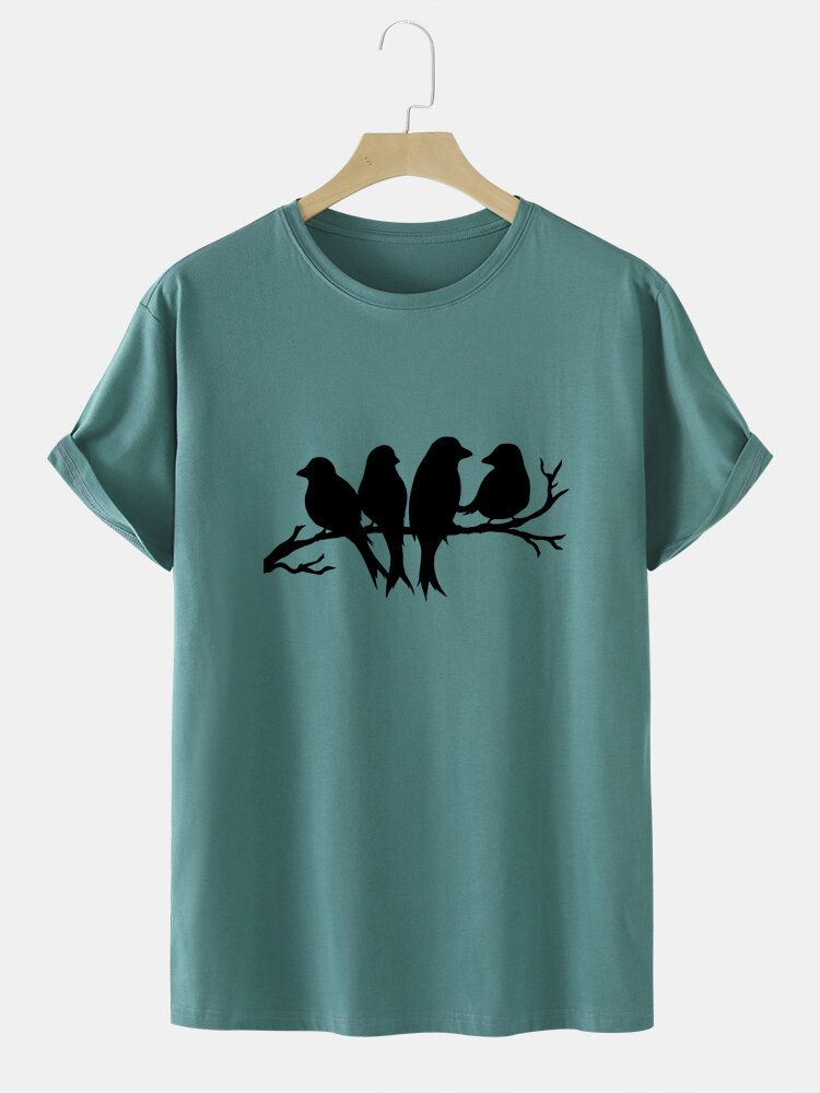 Herr Casual Birds T-shirts I Bomull Med Målat Glas