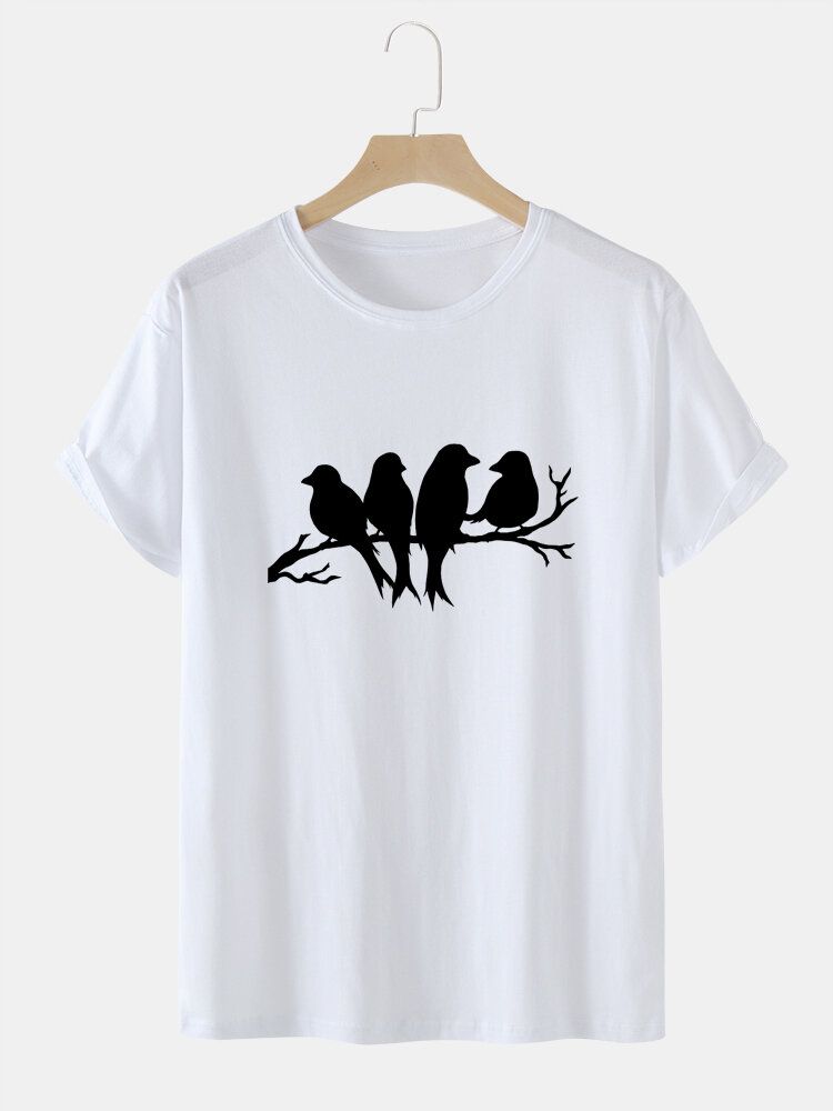 Herr Casual Birds T-shirts I Bomull Med Målat Glas