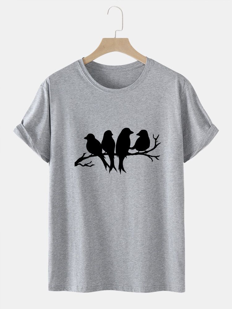 Herr Casual Birds T-shirts I Bomull Med Målat Glas