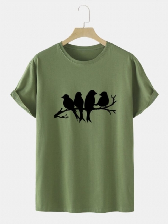 Herr Casual Birds T-shirts I Bomull Med Målat Glas