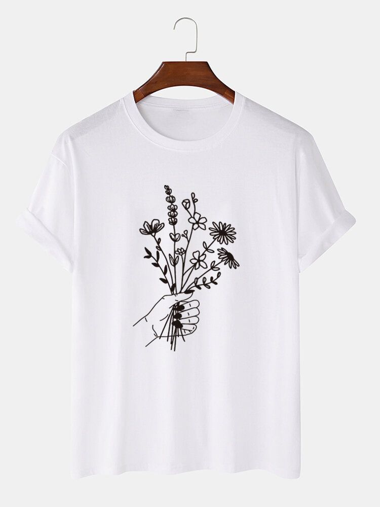 Herr Casual T-shirts I Bomull Med Blommor Med Kort Ärm