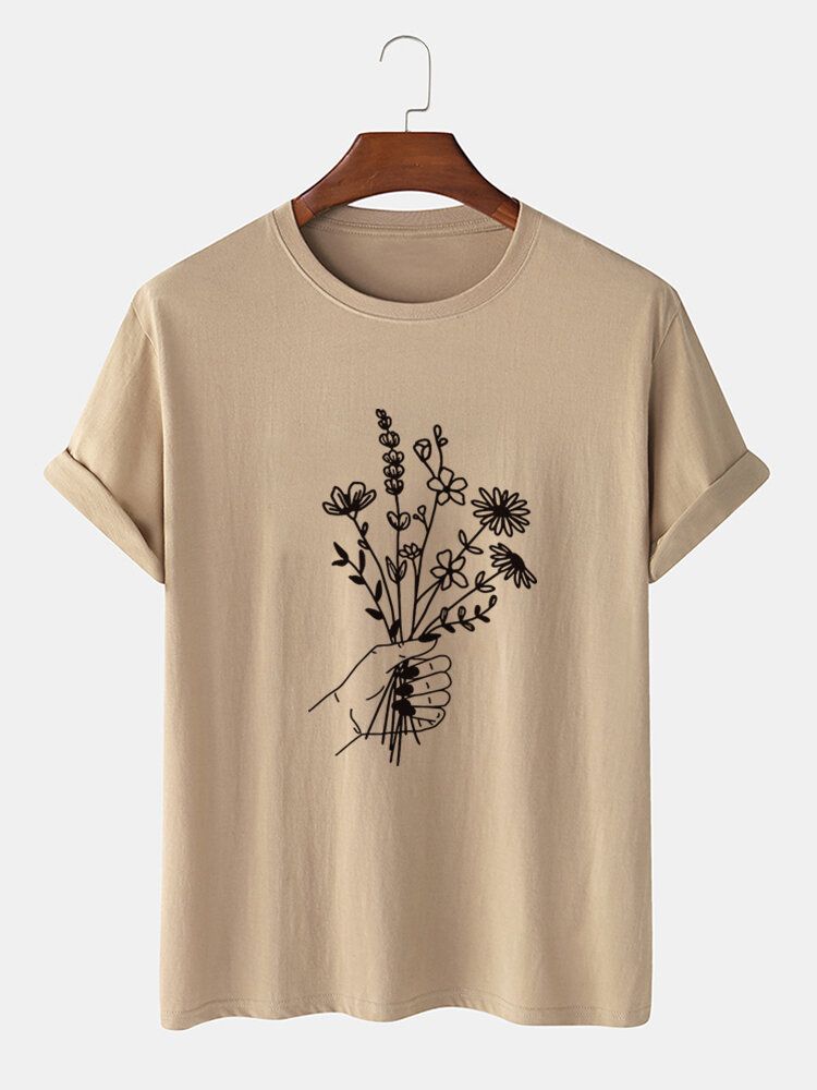 Herr Casual T-shirts I Bomull Med Blommor Med Kort Ärm