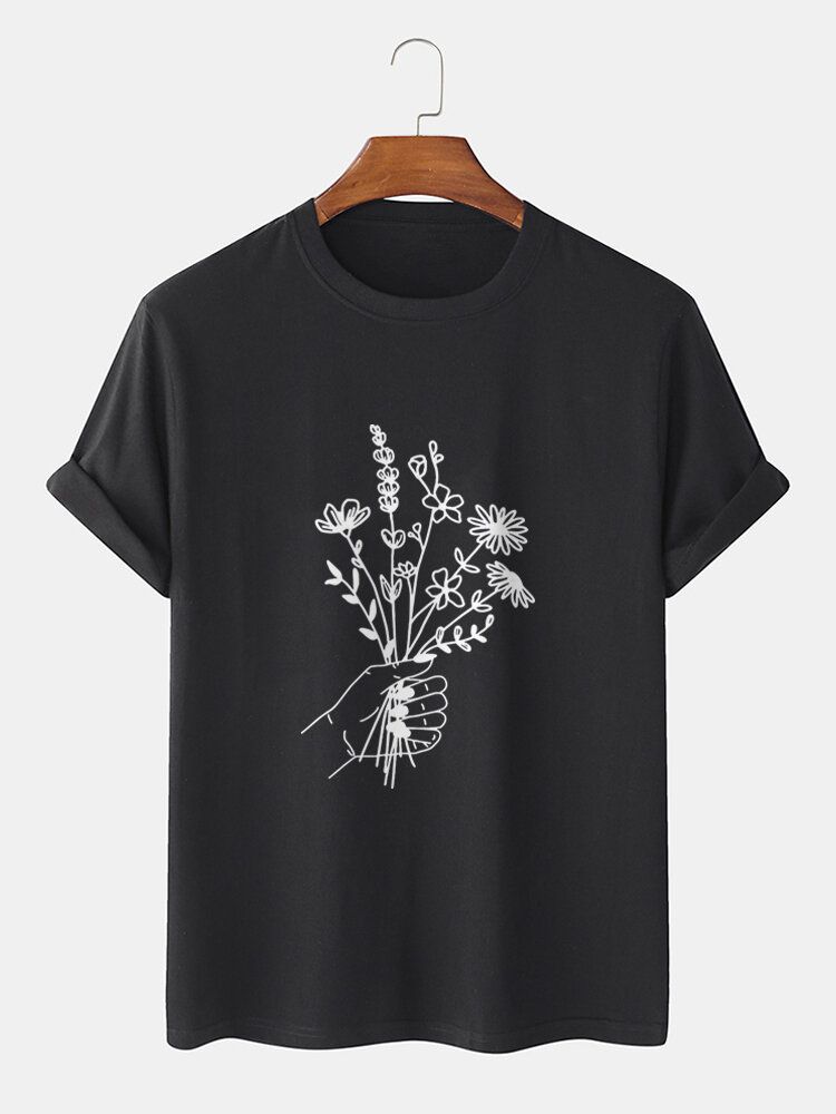 Herr Casual T-shirts I Bomull Med Blommor Med Kort Ärm