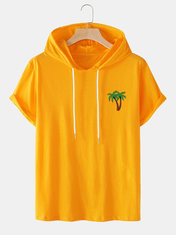 Herr Coconut Tree Hooded Chest Print Casual T-shirts