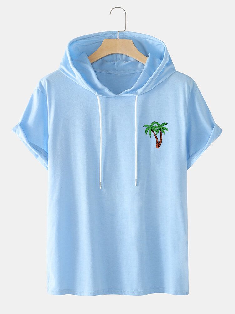 Herr Coconut Tree Hooded Chest Print Casual T-shirts