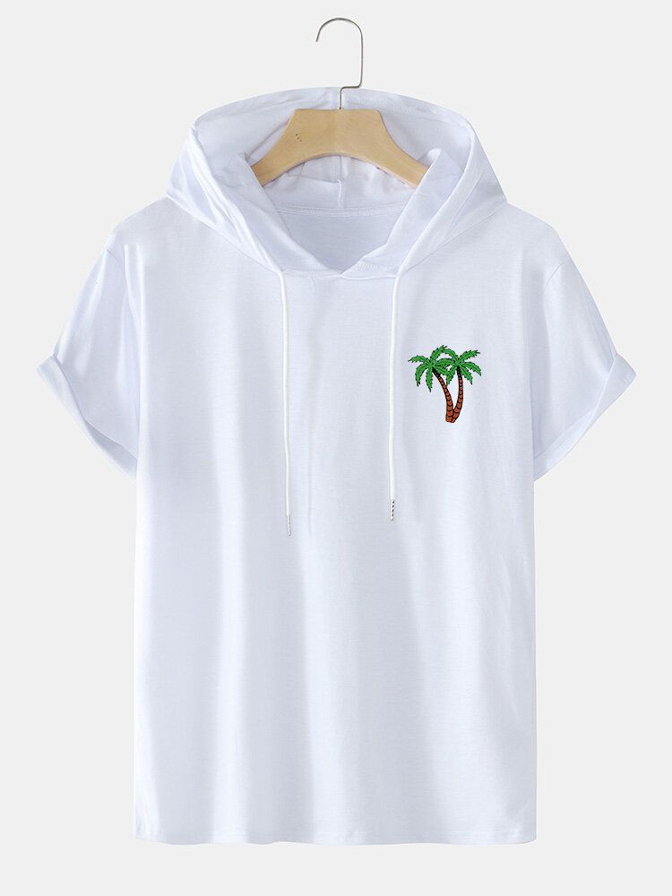 Herr Coconut Tree Hooded Chest Print Casual T-shirts