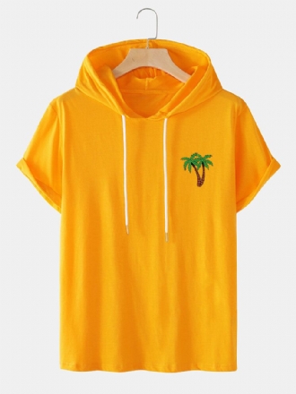 Herr Coconut Tree Hooded Chest Print Casual T-shirts