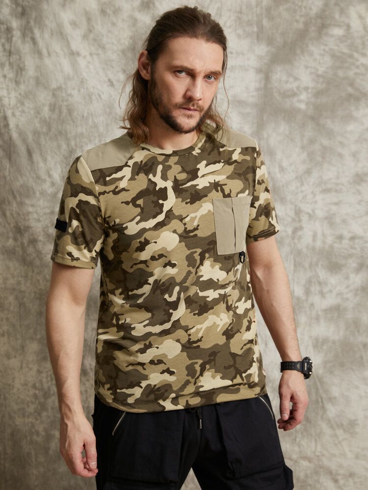 Herr Gingham Camo Print Enkelfickad Fåll Hudvänlig Kortärmad T-shirt