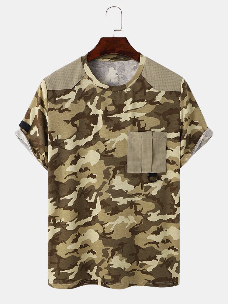 Herr Gingham Camo Print Enkelfickad Fåll Hudvänlig Kortärmad T-shirt