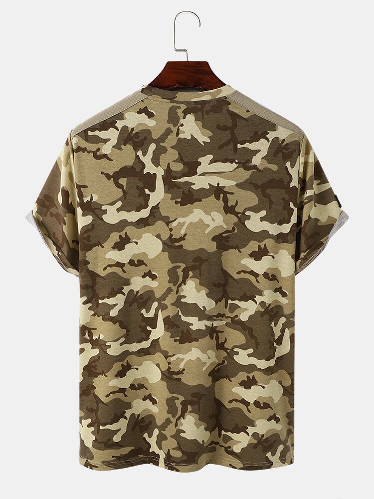 Herr Gingham Camo Print Enkelfickad Fåll Hudvänlig Kortärmad T-shirt