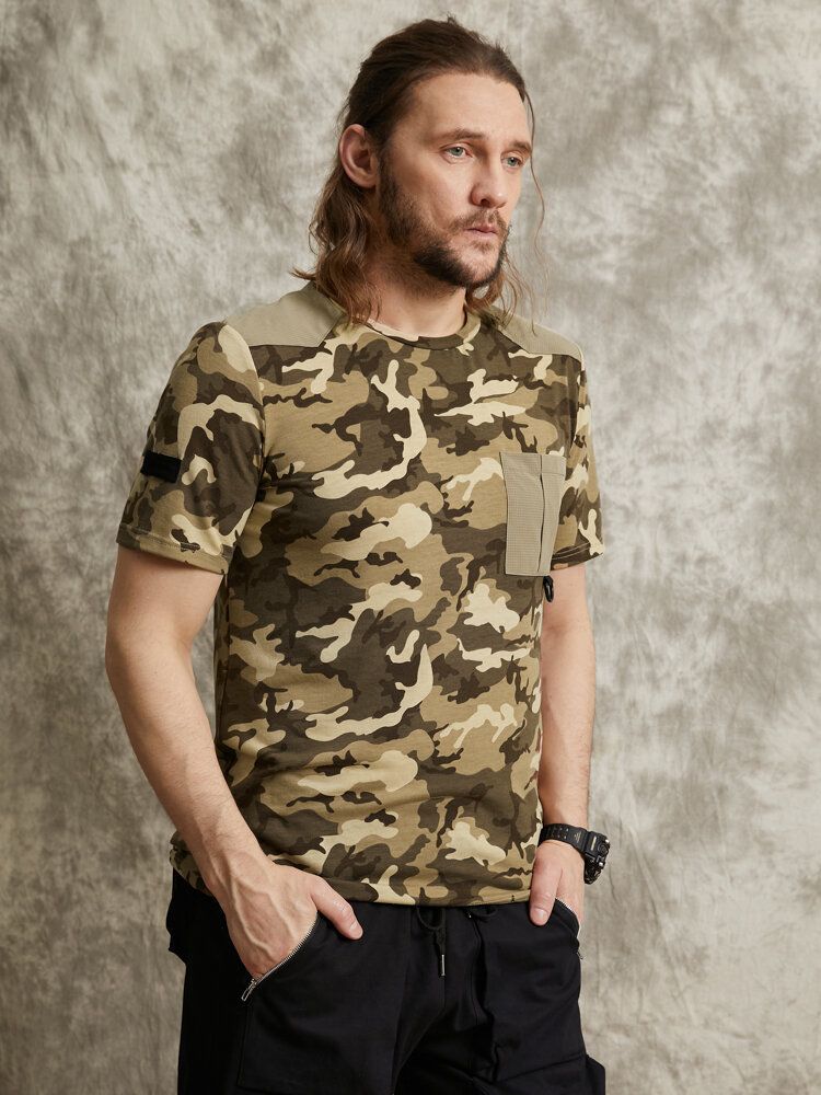 Herr Gingham Camo Print Enkelfickad Fåll Hudvänlig Kortärmad T-shirt