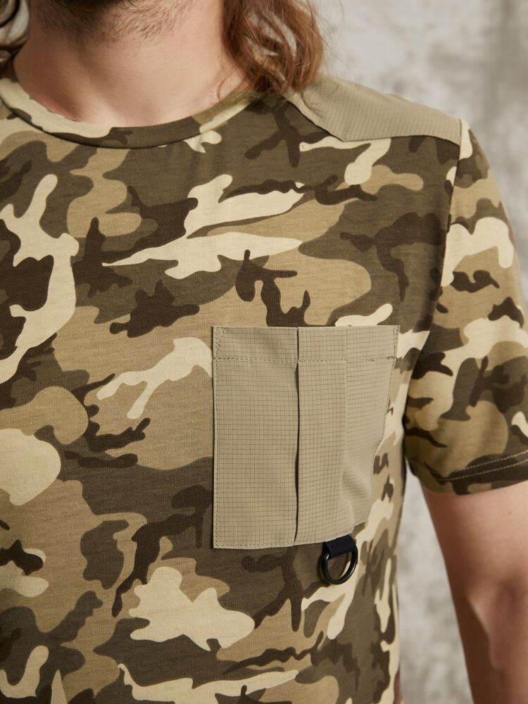 Herr Gingham Camo Print Enkelfickad Fåll Hudvänlig Kortärmad T-shirt