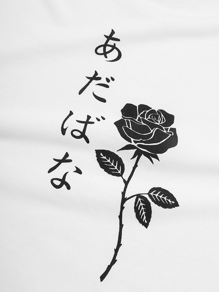 Herr Japanska Karaktärer Rose Print Kortärmade T-shirts