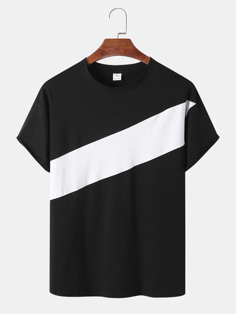 Herr Kontrast Colorblock Hudvänlig Kortärmad Kortärmad T-shirt Avslappnad Stil