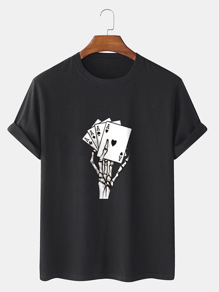 Herr Poker Skelett Hand Graphics Street 100% Bomull Kortärmad T-shirt