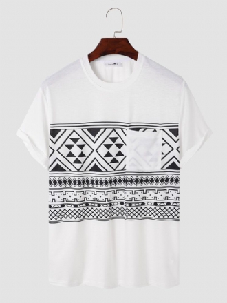 Herr Tribal Print Bröstficka Rundhals Mjuk Kortärmad Casual T-shirts