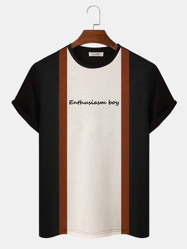 Herr Veins Stripe Patchwork Brevbroderi Preppy T-shirts