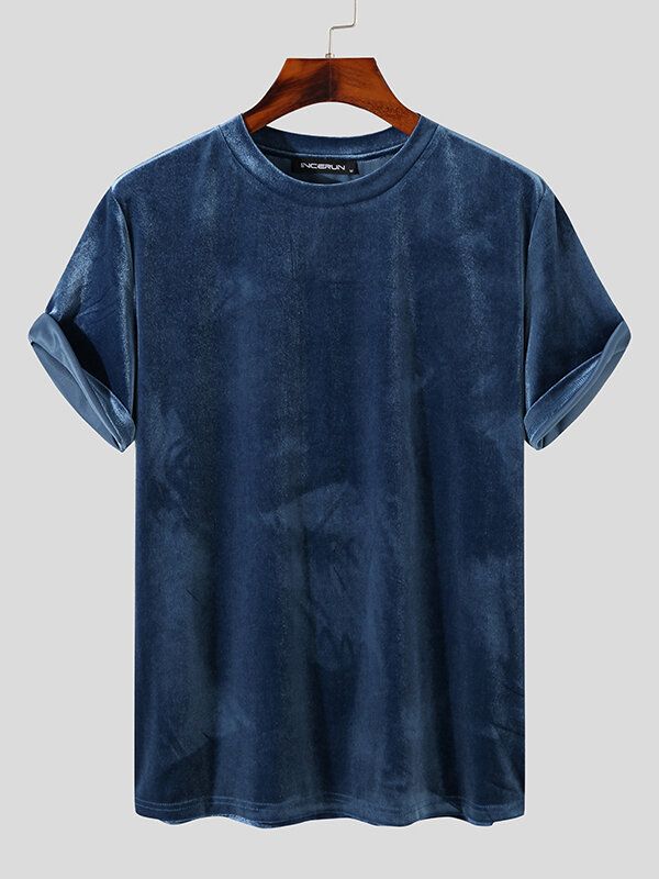 Herr Velvet Rund Neck Kortärmad Loose Fit Trendig T-shirt