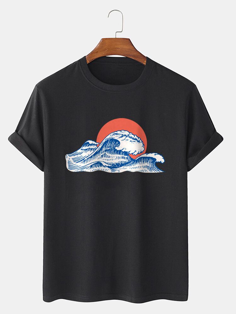 Herr Wave Röd Sol Grafiska T-shirts I Bomull Med Korta Ärmar