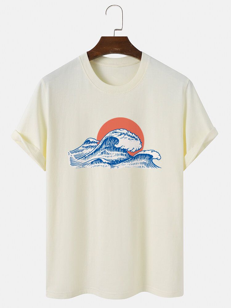 Herr Wave Röd Sol Grafiska T-shirts I Bomull Med Korta Ärmar