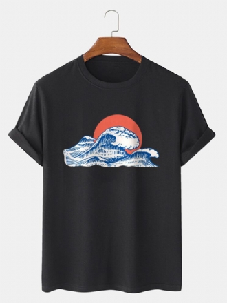 Herr Wave Röd Sol Grafiska T-shirts I Bomull Med Korta Ärmar