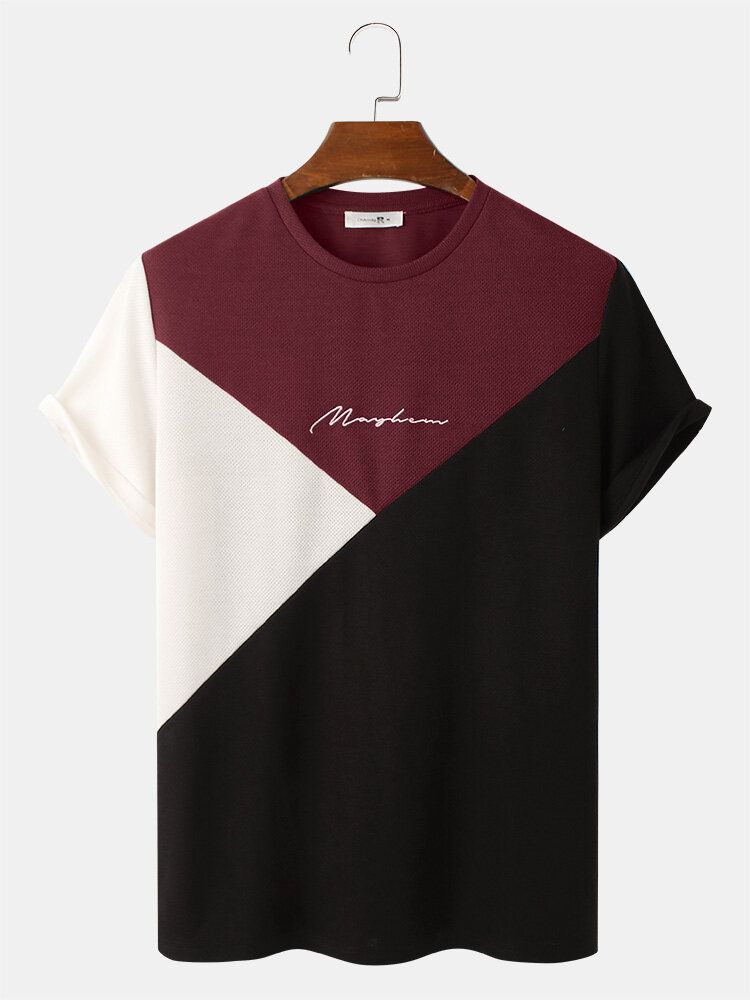 Herrbroderi Tricolor Vines Stickade T-shirts Med Kort Ärmstruktur