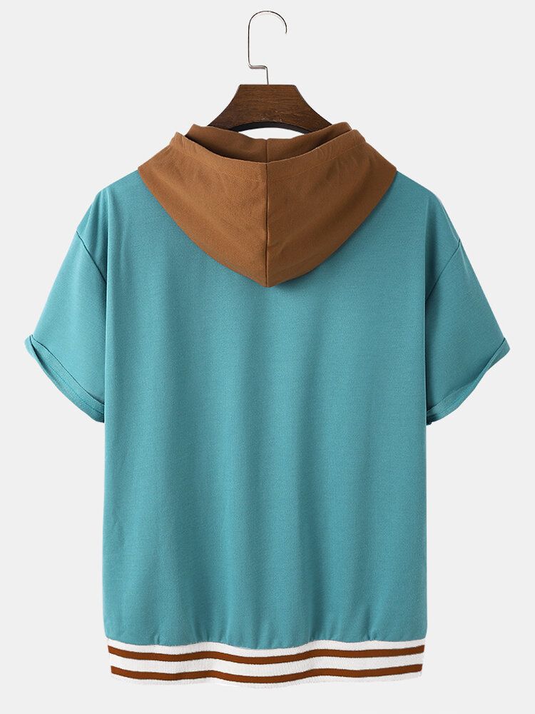 Hooded Coconut Tree Broderi Patchwork Drop Shoulder T-shirts För Män