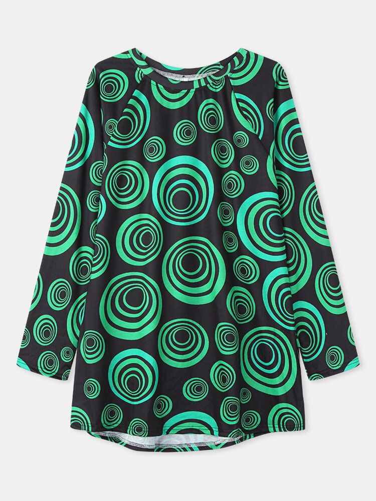 Kvinnor Circle Print Rund Neck Drop Shoulder Långärmad Lös T-shirt