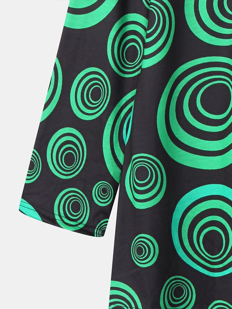 Kvinnor Circle Print Rund Neck Drop Shoulder Långärmad Lös T-shirt