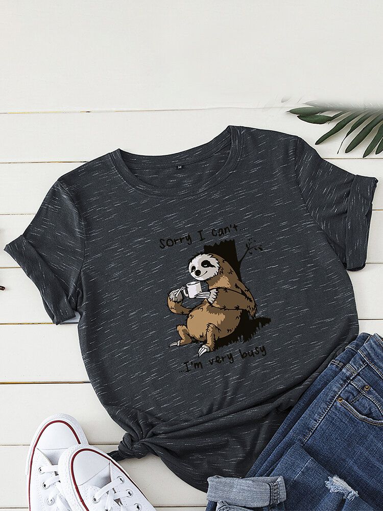 Kvinnor Funny Sloth Slogantryck O-ringad Kortärmad Daily Comfy T-shirt