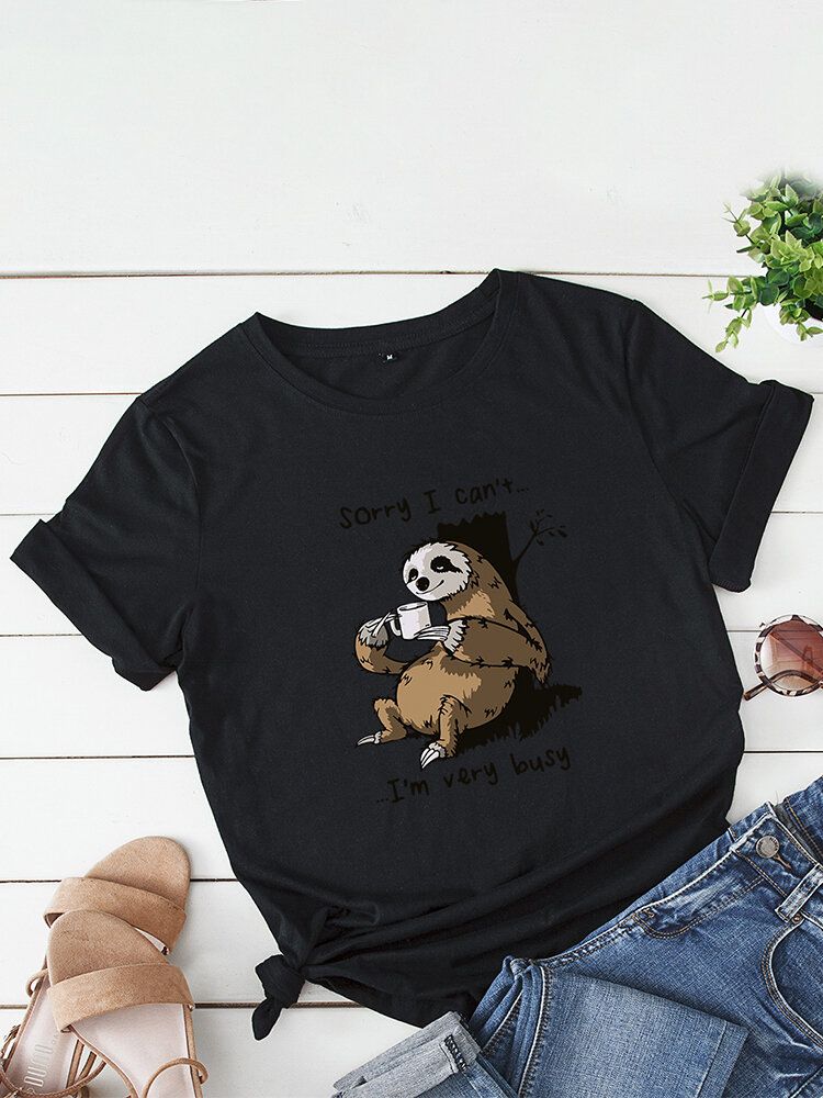 Kvinnor Funny Sloth Slogantryck O-ringad Kortärmad Daily Comfy T-shirt