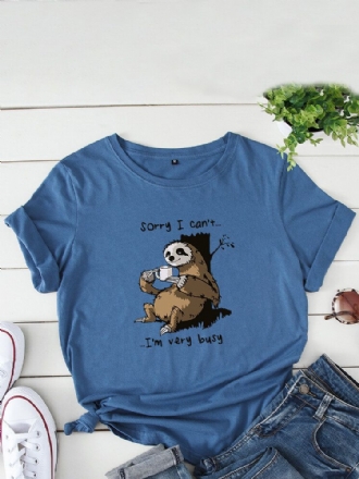 Kvinnor Funny Sloth Slogantryck O-ringad Kortärmad Daily Comfy T-shirt